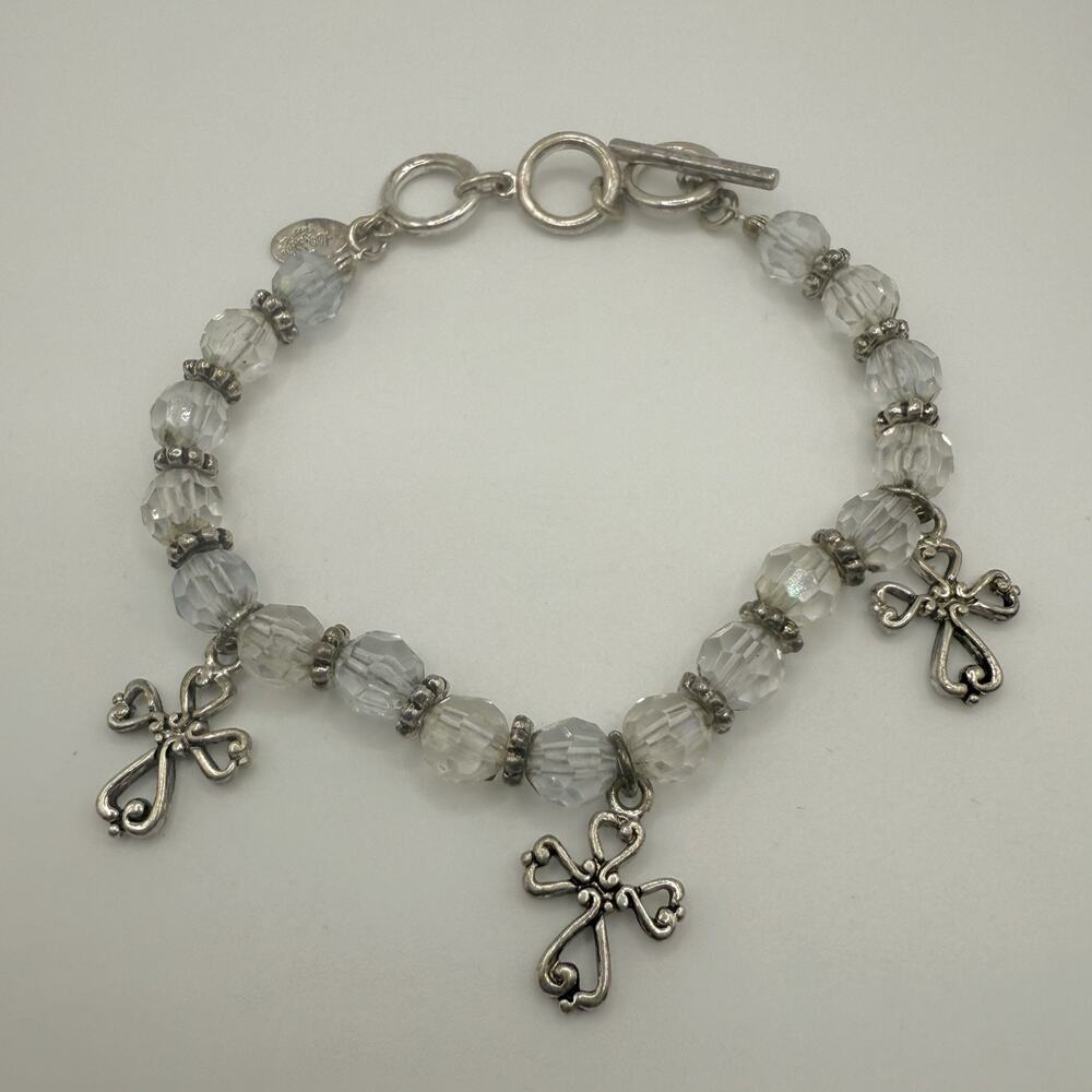 Premier Designs Bracelet Glass Bead Cross Charm‎ Adjustable 6.75” to 8”
